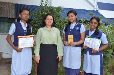 Madhu Anthony, Tschiniz D'costa & Shreya Thampy - winners at Elocution Comp. - Tr. in charge Mrs. Krupskaya Figueiredo